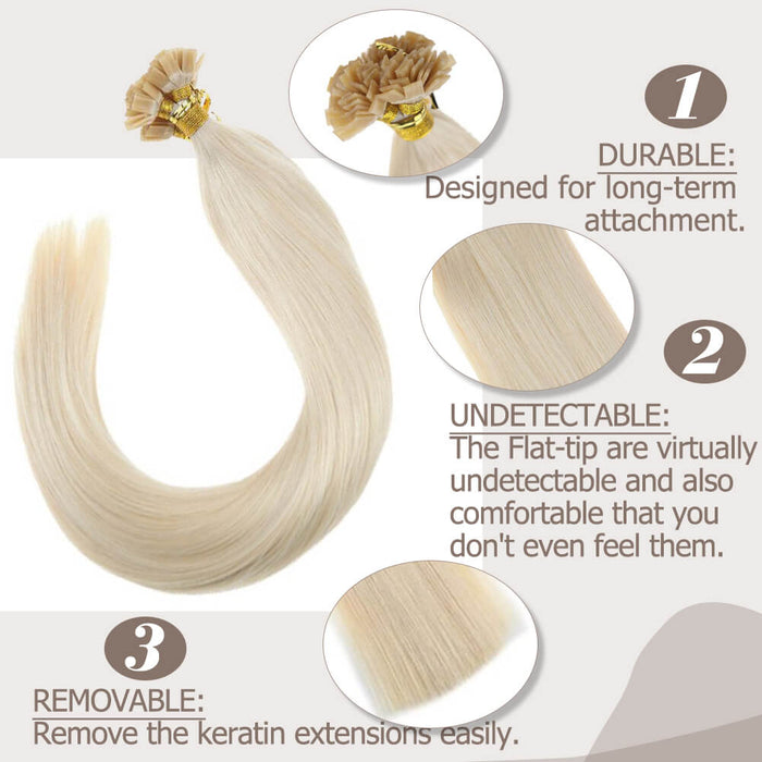 Flat Tip Hair Extensions Human Hair Remy #60 Lightest Blonde - Sunny ...