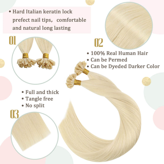 U Tip Keratin Fusion Remy Hair Extensions #60 White Blonde Sunny Hair ...
