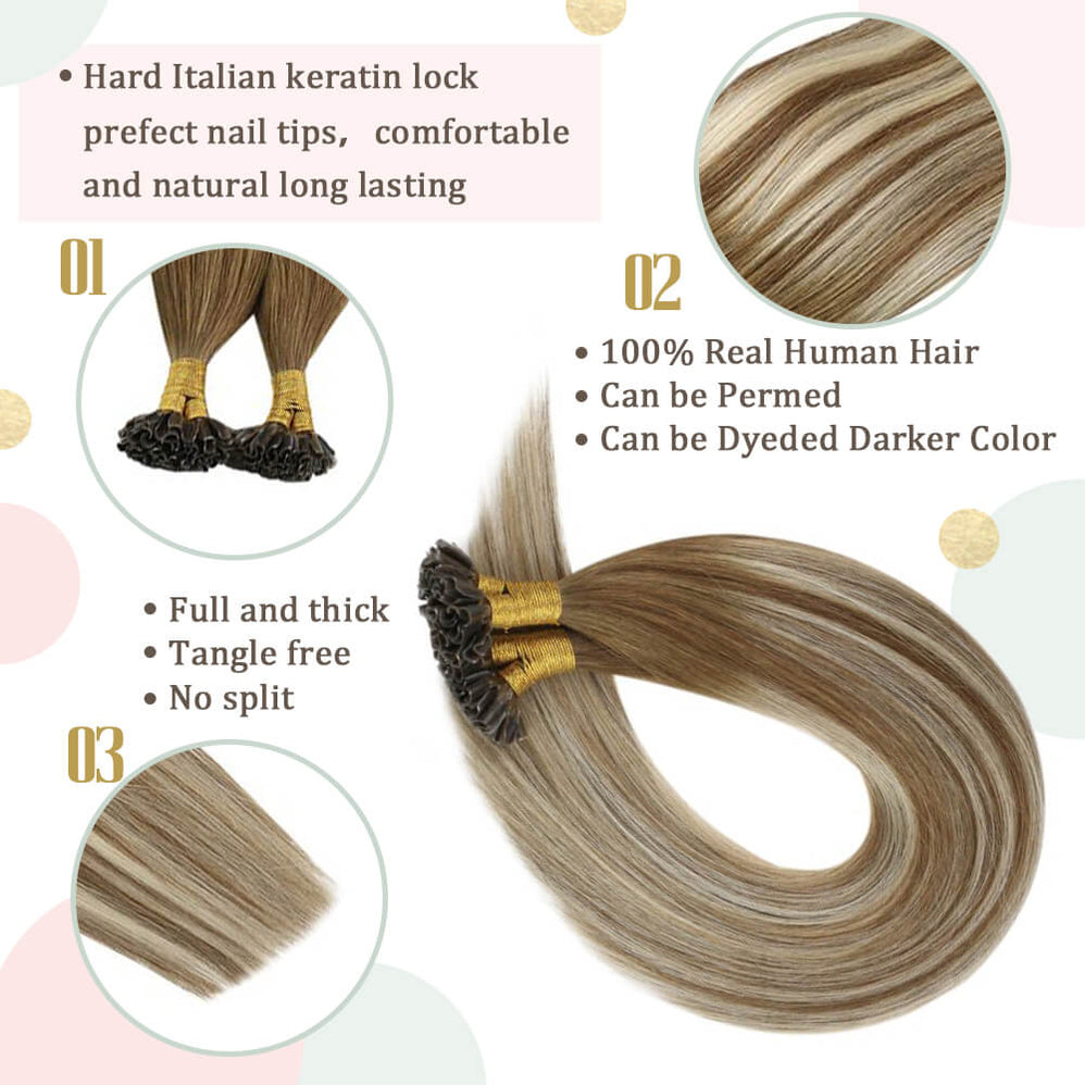 100% Human Fusion U Tip Real Human Keratin Hair Extensions Nail Tip ...