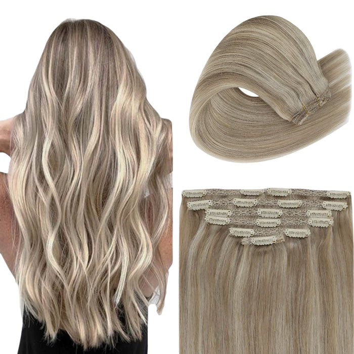 Clip in Hair Extensions Full head Human Hair Highlight hair#16/22 —  SunnyHair