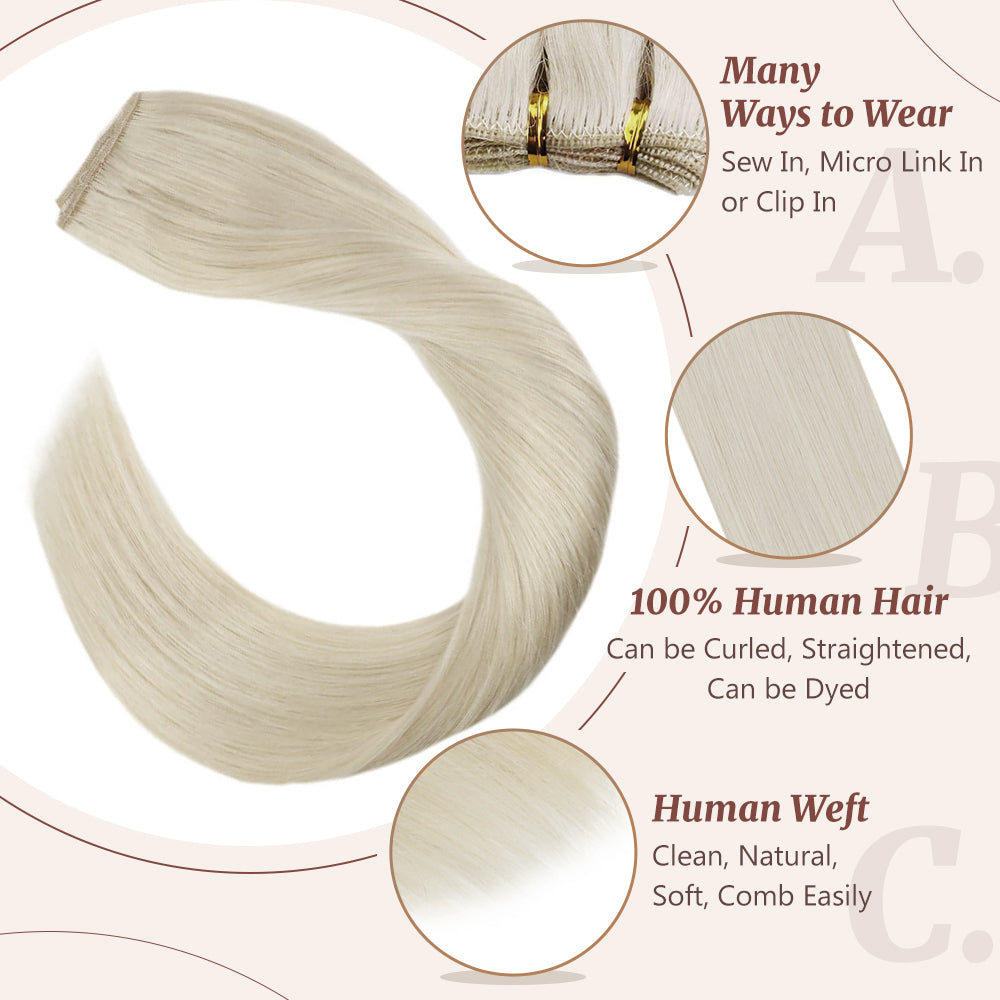 Lightest Blonde #60 Micro Beaded Weft Hair Extensions (EZE Weft) — SunnyHair