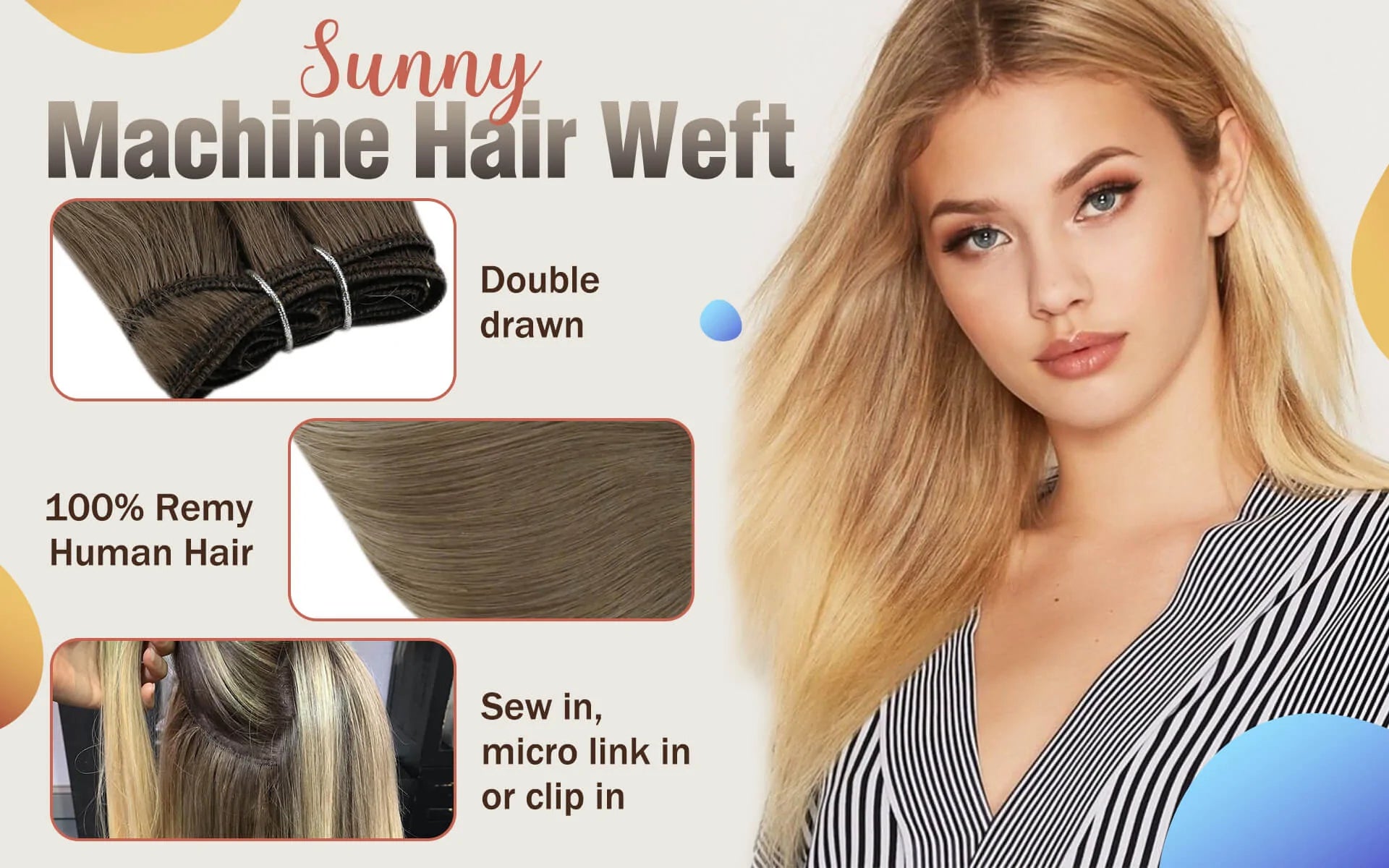  Ombre Sew in Hair Extensions Real Human Hair 20 Inch Ash Brown  to Platinum Blonde Sew in Weft Hair Extensions Human Hair Hand Tied Weft Sew  in Human Hair Extensions