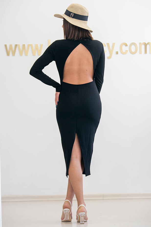 Cut Out Back Long Sleeve Midi Dress Black | NA-KD | Bazics CY - BAZICS CY