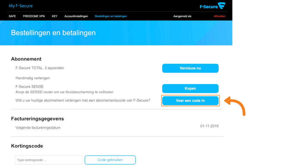 F-Secure licentie key invoeren