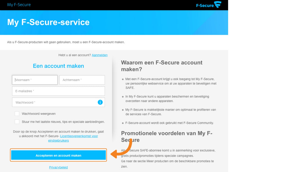 f-secure account aanmaken