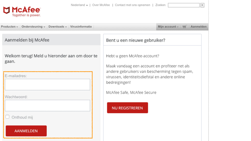 inloggen mcafee account nederlands