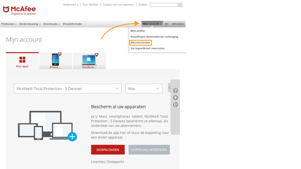 Ga naar je McAfee abonnementen 