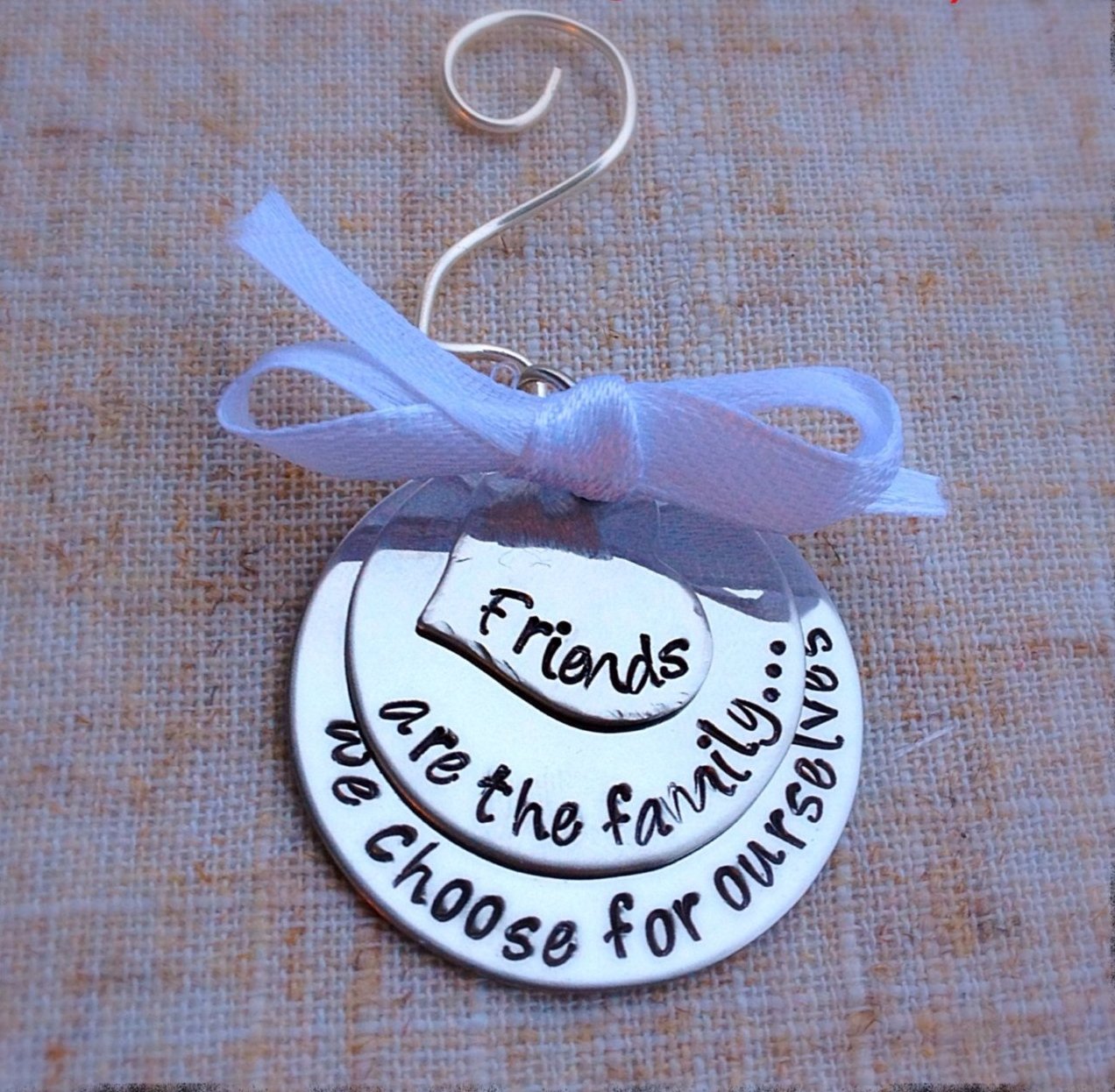 Friends are the family we choose for ourselves Custom Hand Stamped ornament best friends family heart