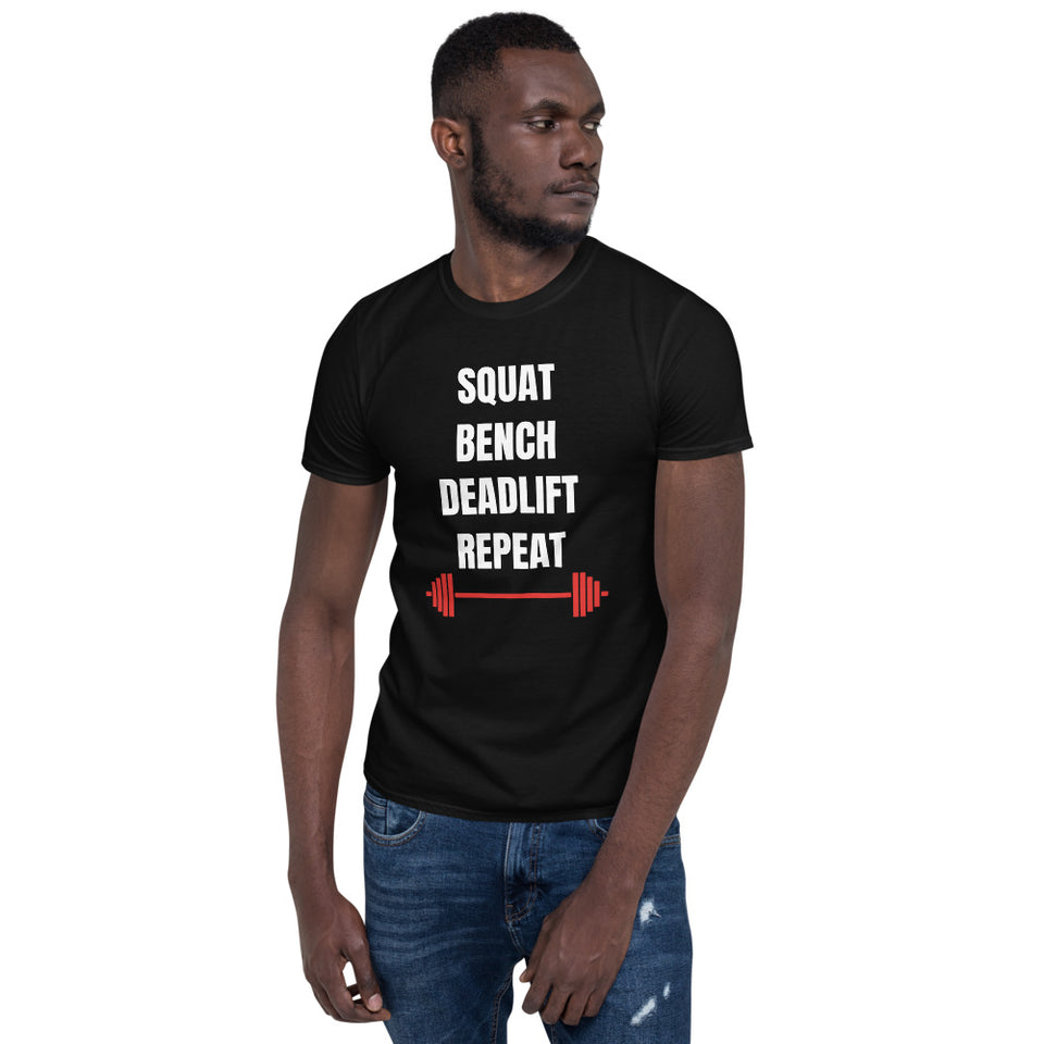 Download Squat Bench Deadlift Repeat Gym Motivation Workout Unisex T Shirt Superhero Gear