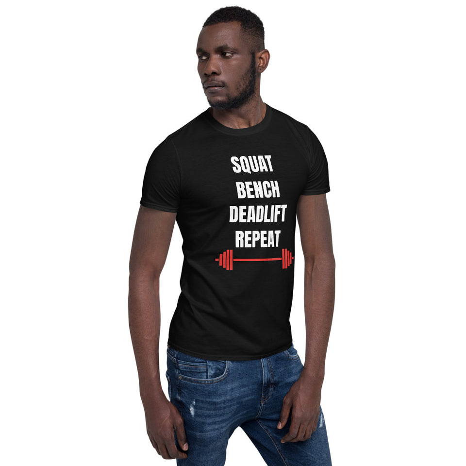 Squat Bench Deadlift Repeat Gym Motivation Workout Unisex T Shirt Superhero Gear