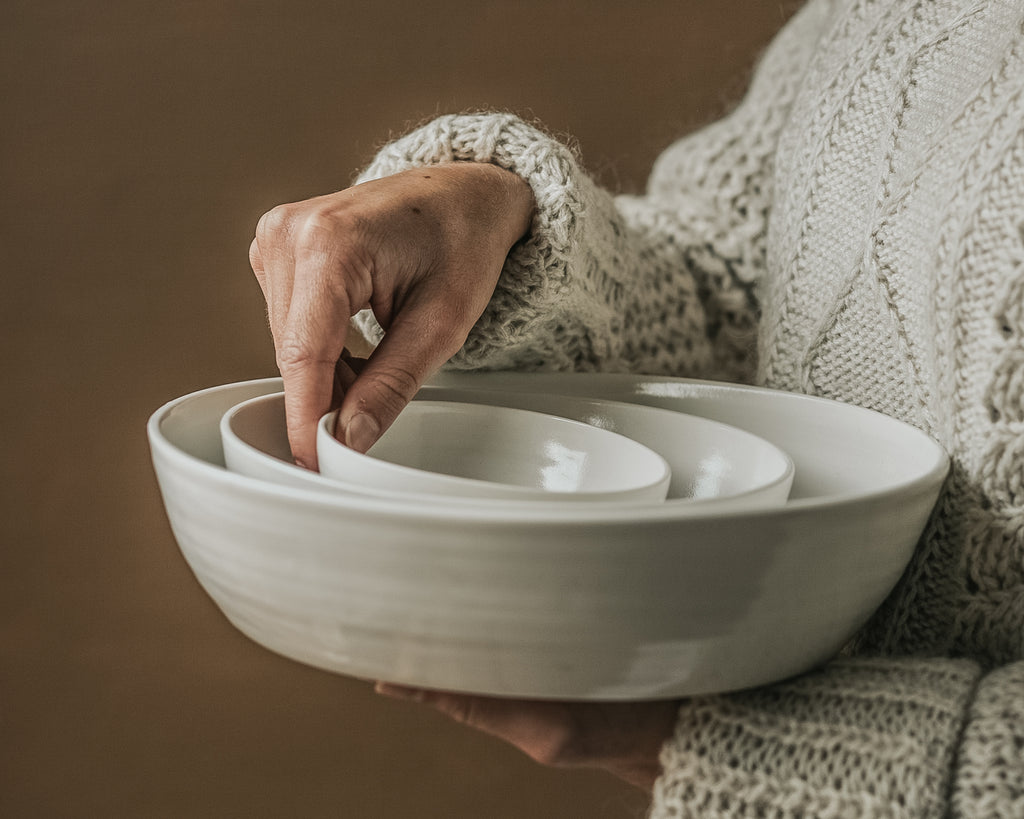 Set of 3 Serving Bowls in Milk from Barton Croft