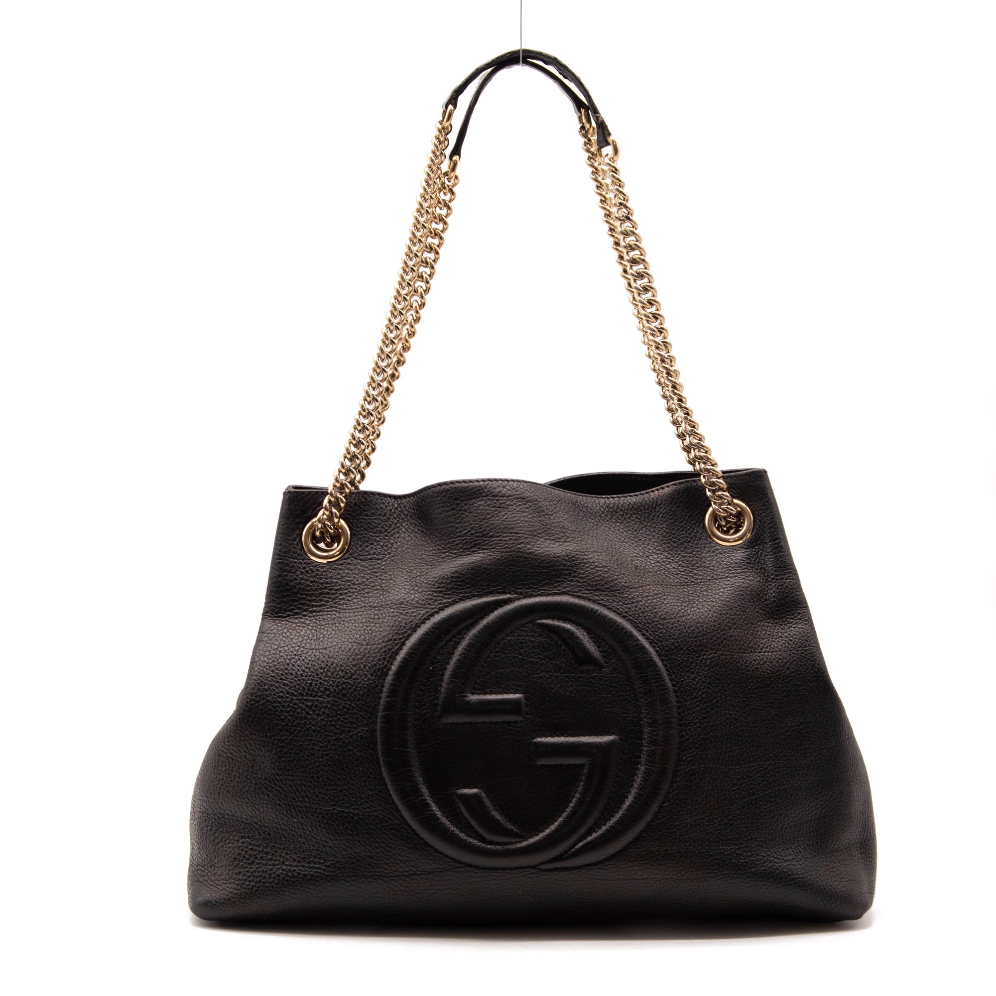 Gucci Pebbled Calfskin Medium Soho Chain Shoulder Bag Black - MyDesignerly