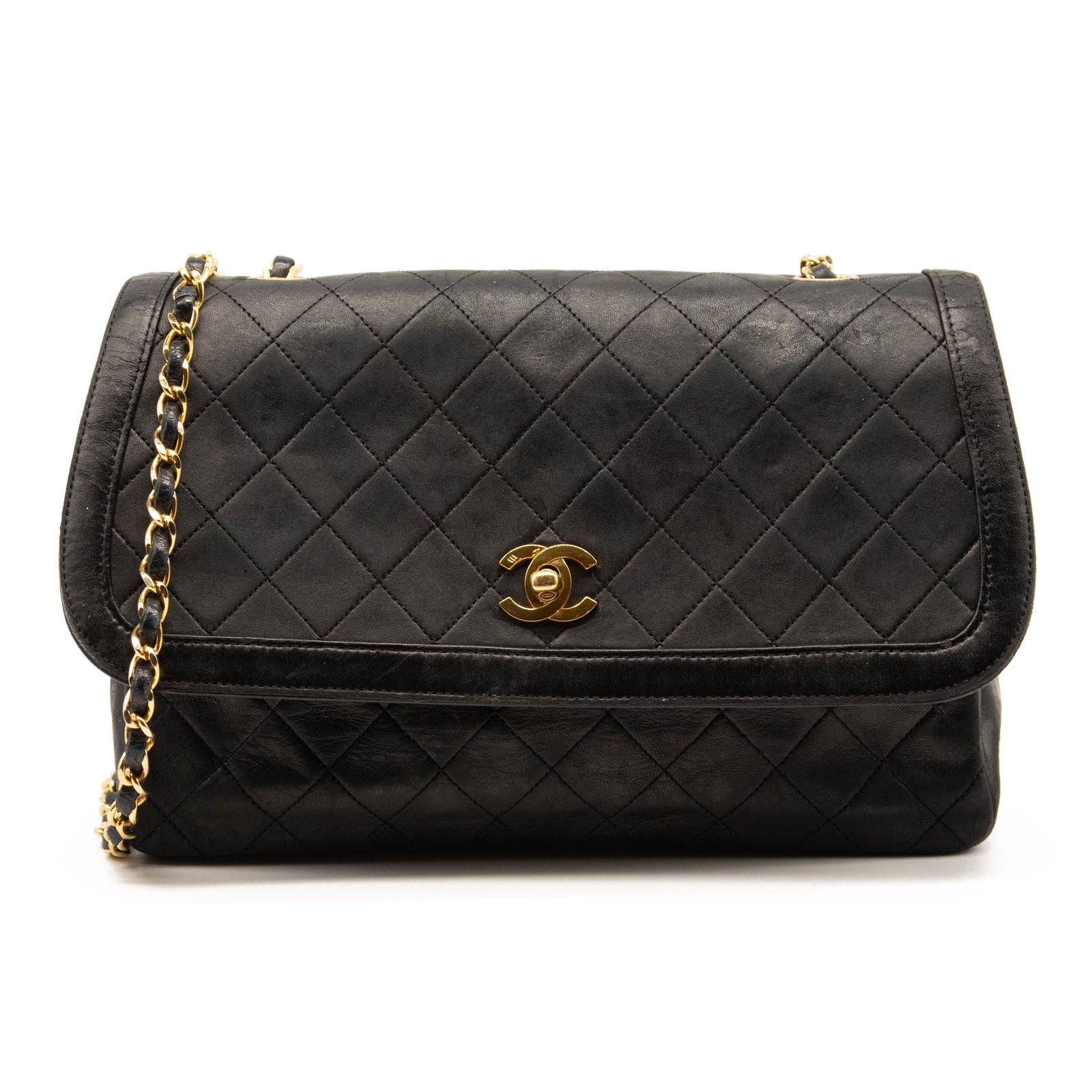 Chanel Vintage Large Quilted Flap Bag Black Gold Shoulder Bag Crossbod -  MyDesignerly