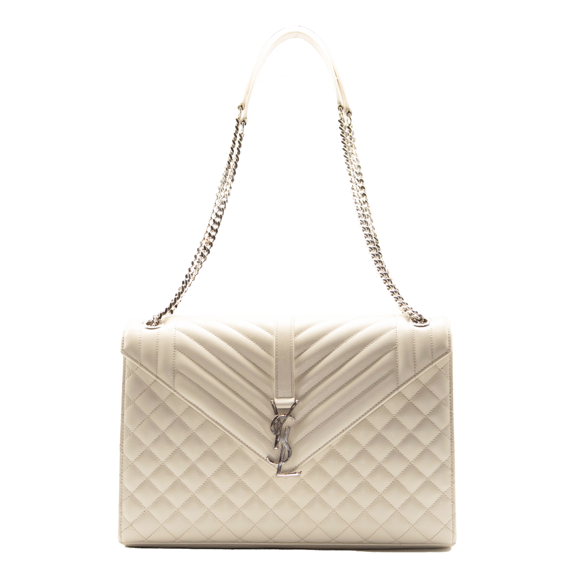 SAINT LAURENT Grain De Poudre Matelasse Chevron Large Monogram Satchel  Tender Pink 1218598