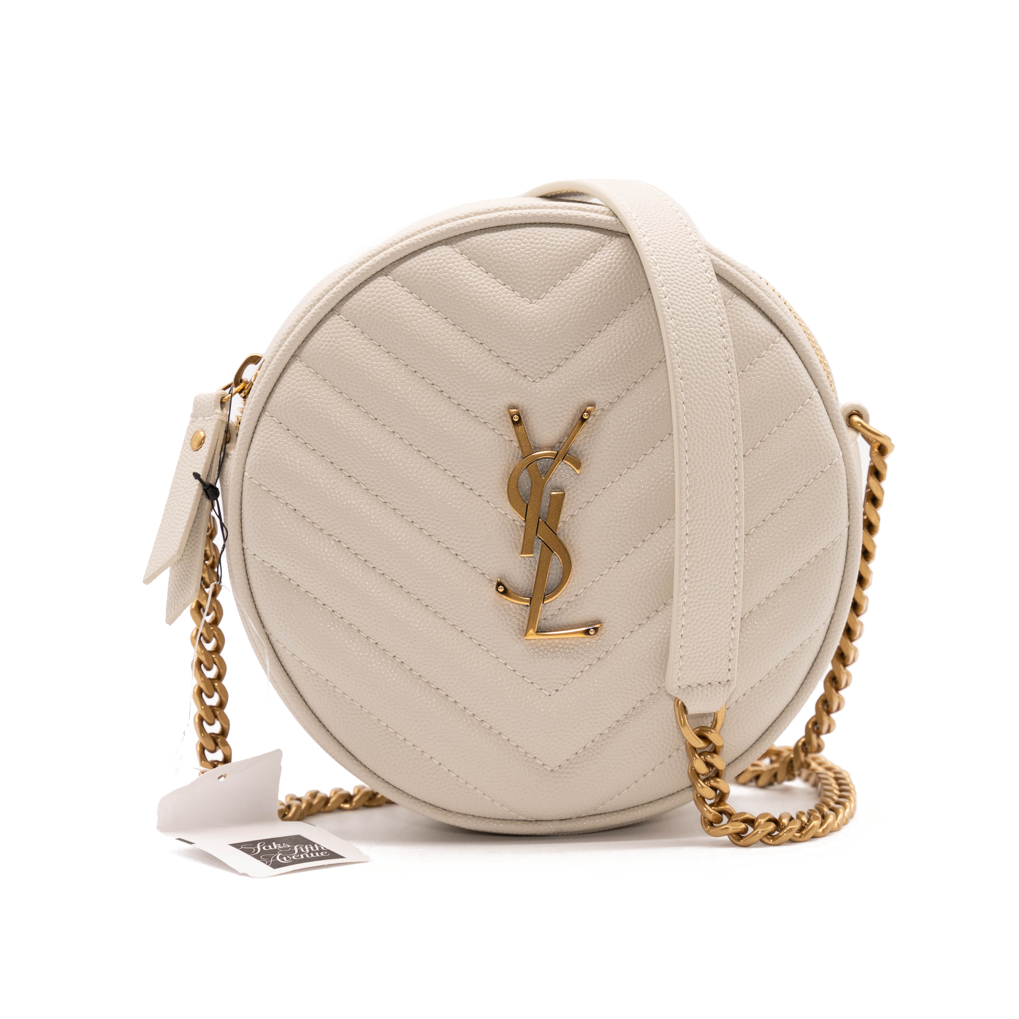 Saint Laurent Jade Ysl Round Quilted Grain de Poudre Crossbody Bag