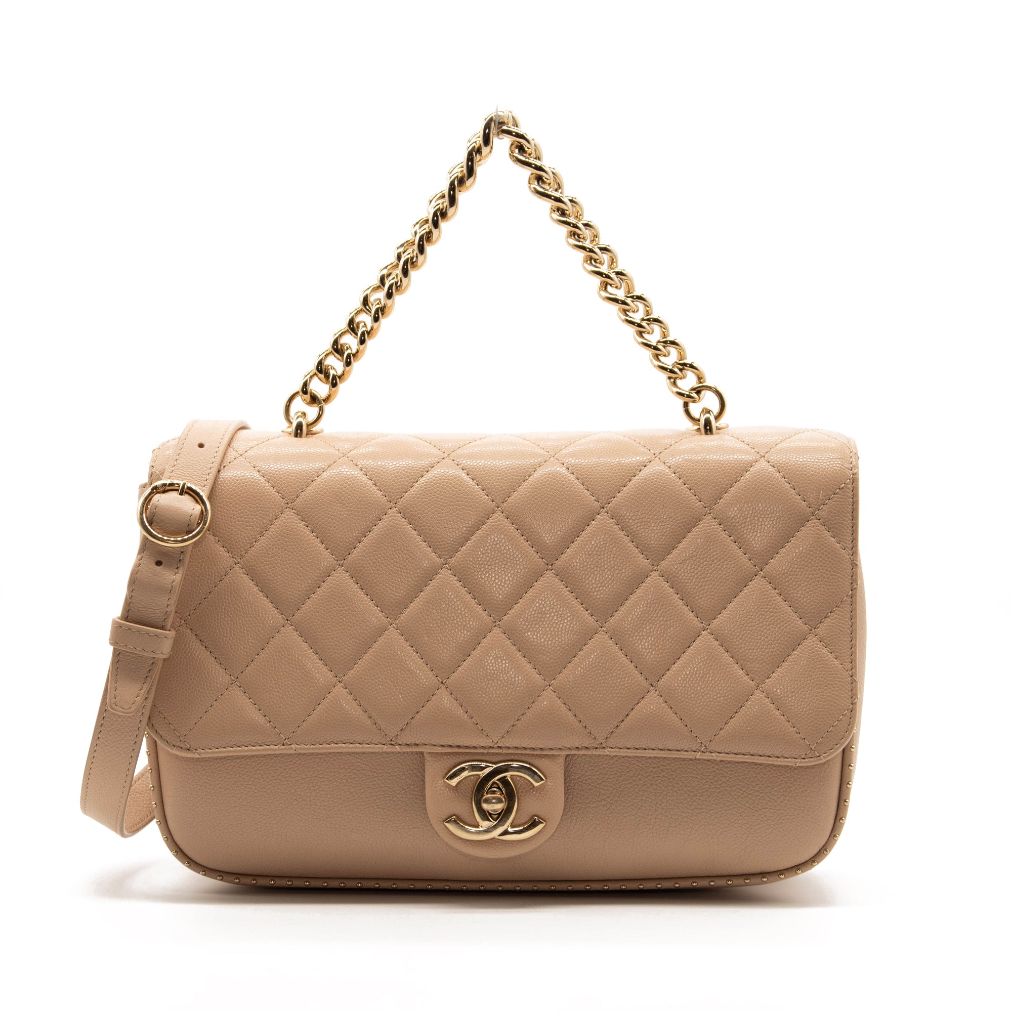 Chanel Caviar Quilted Small Studded Flap Beige Chain Shoulder Bag -  MyDesignerly