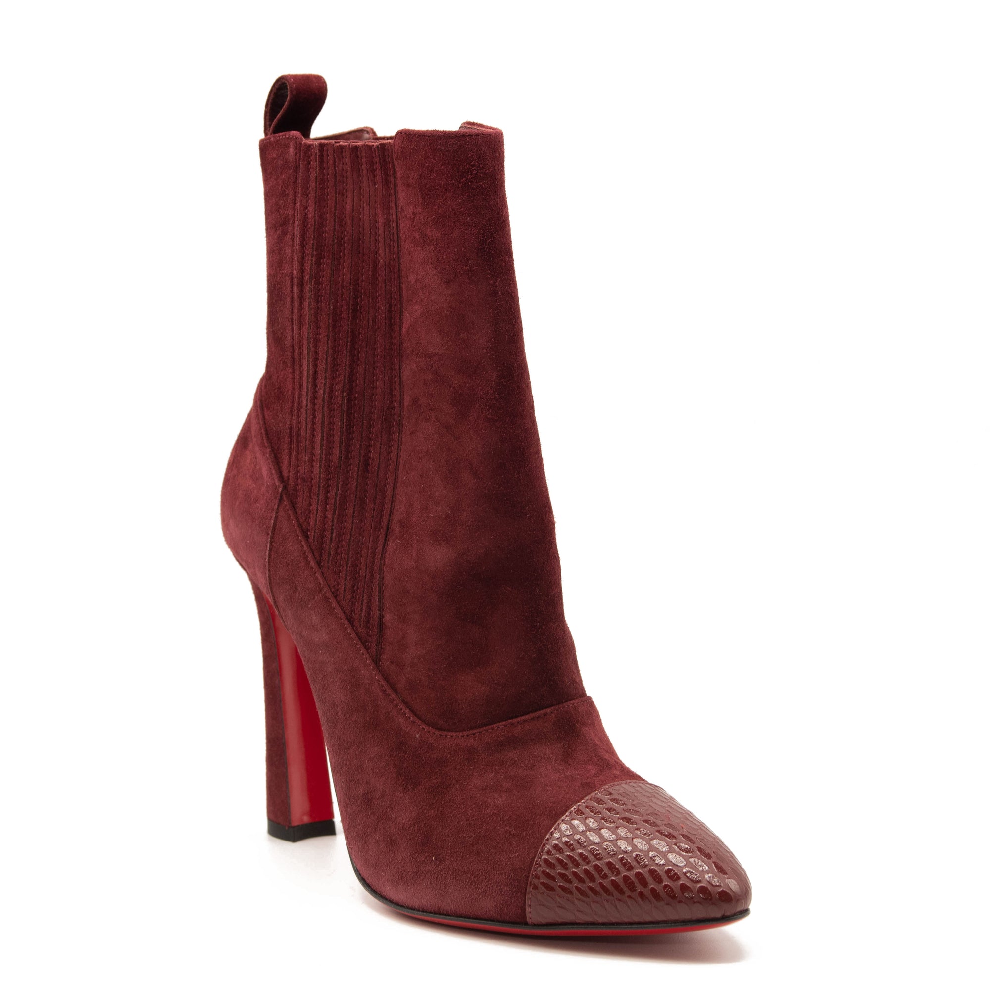 Christian Louboutin In The 90s Maroon Suede Snake High Ankle B - MyDesignerly