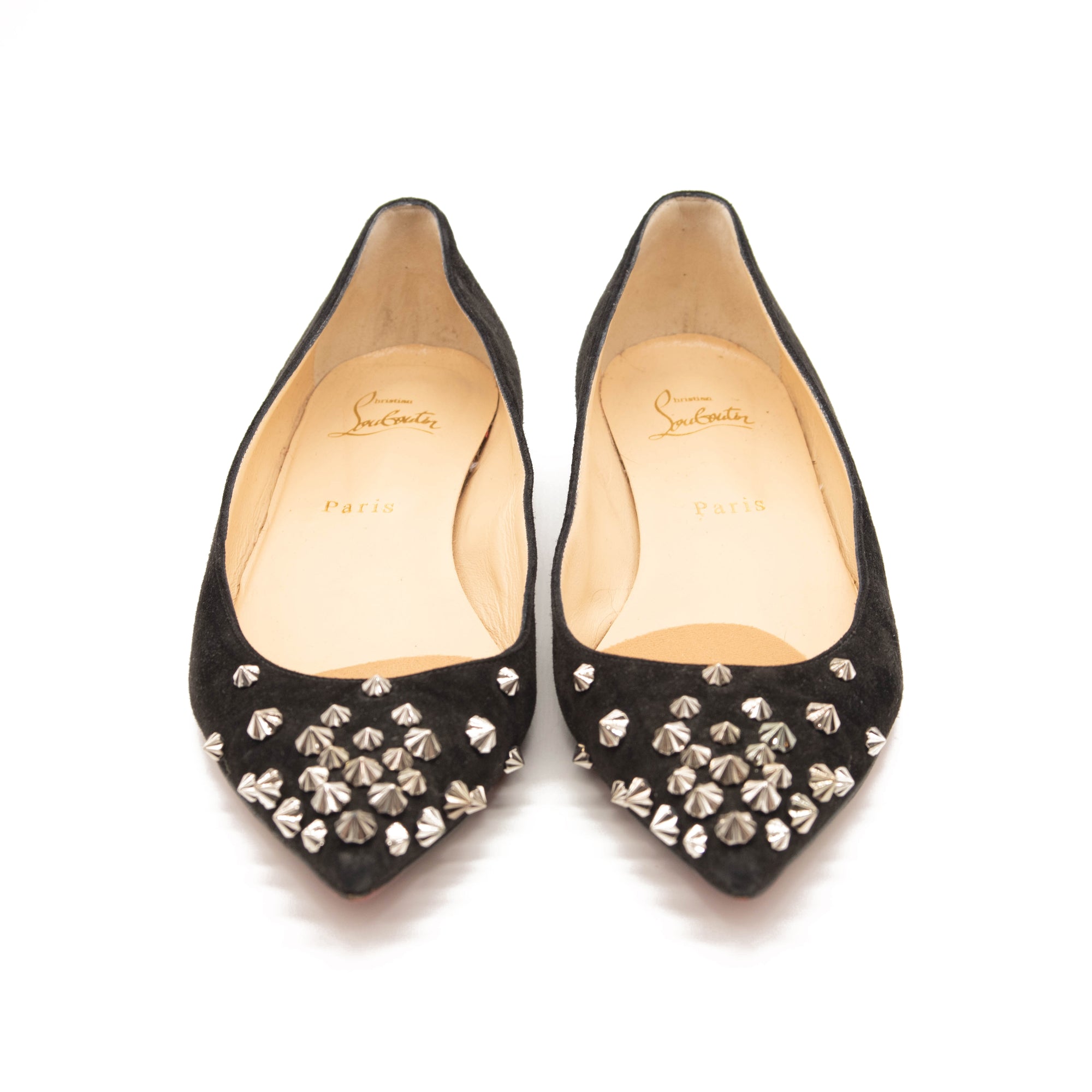 Christian Louboutin Drama Studded Suede Ballet Flats In 39 - MyDesignerly