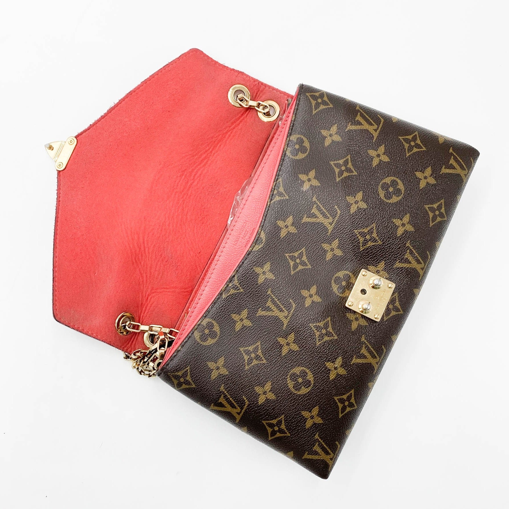 LOUIS VUITTON Pallas Chain Monogram Canvas Crossbody Bag Brown