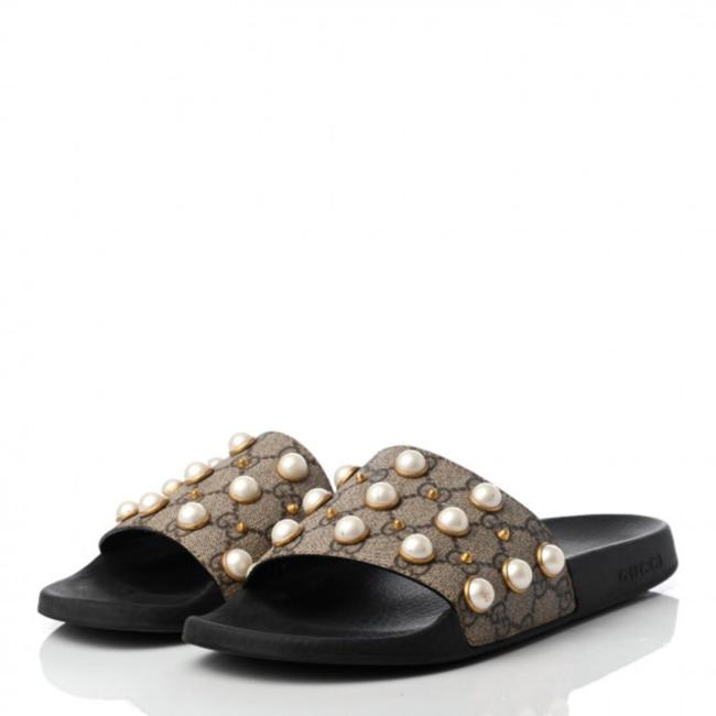 Gucci Beige Gg Supreme Monogram Slide Pearls Sandals EU 40 - MyDesignerly