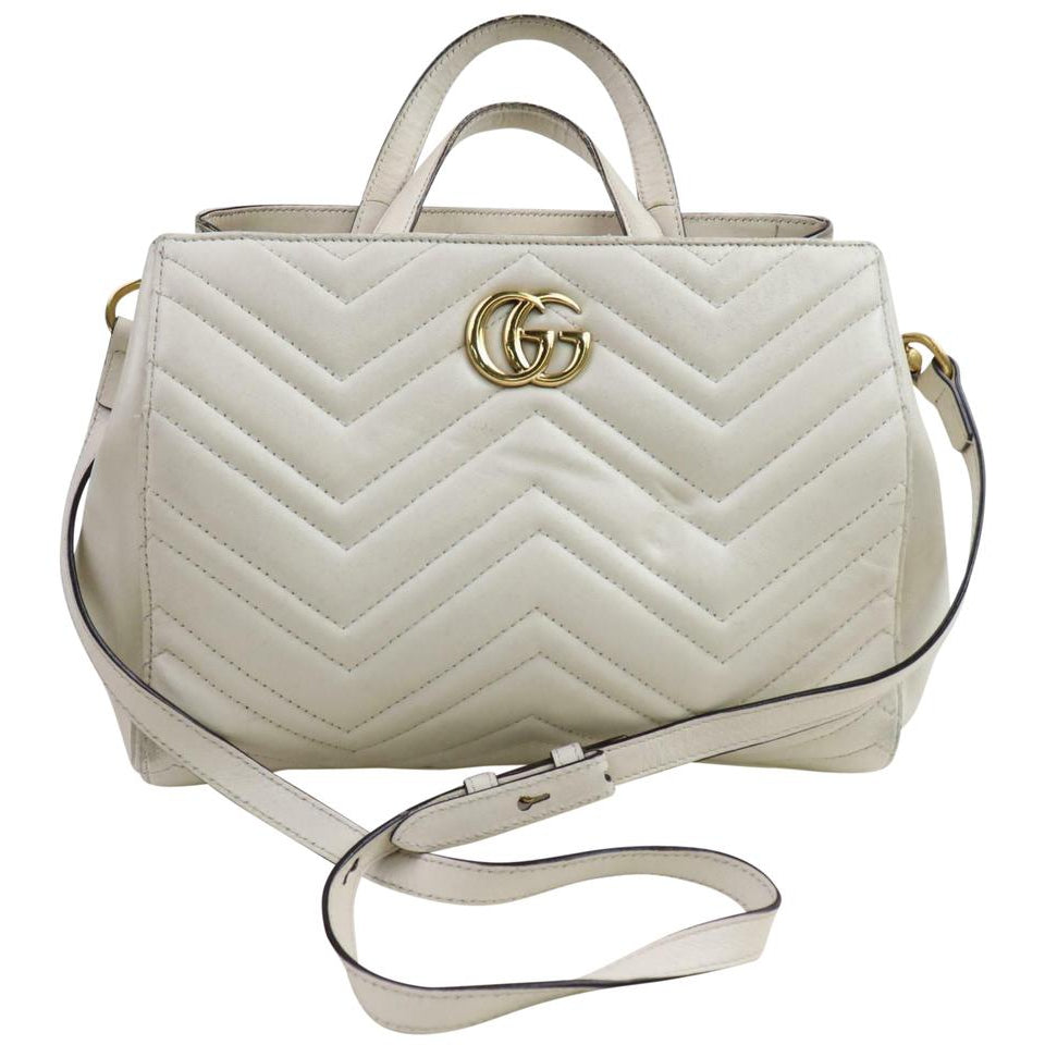Gucci GG Bag Marmont Small Top Handle Matelasse White Tote - MyDesignerly