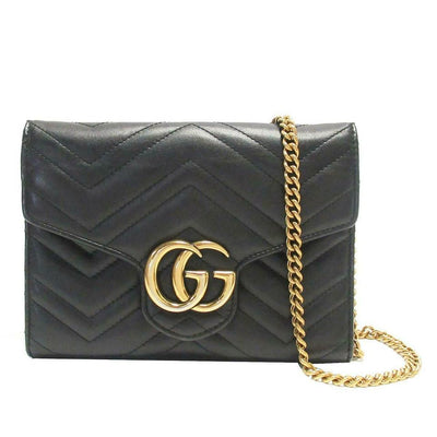 Gucci GG Chain Wallet Marmont Black Leather Shoulder Bag - MyDesignerly