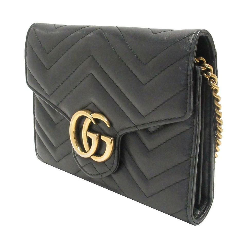 Gucci GG Chain Wallet Marmont Black Leather Shoulder Bag - MyDesignerly