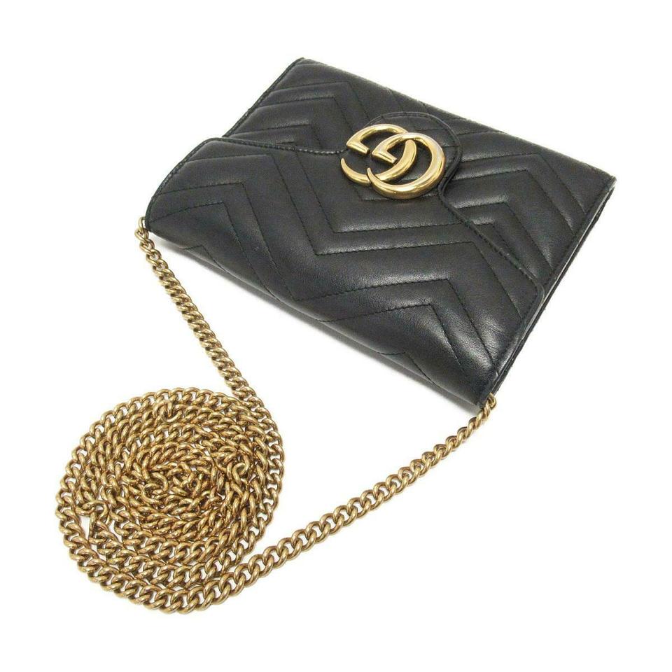 Gucci GG Chain Wallet Marmont Black Leather Shoulder Bag - MyDesignerly