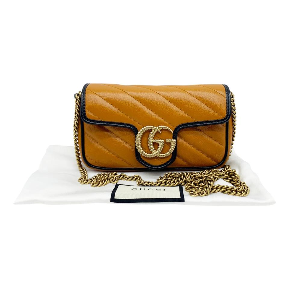 Gucci GG Shoulder Marmont Super Mini Cognac Brown Leather Cross Body B - MyDesignerly
