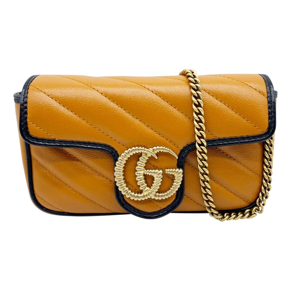 Gucci GG Shoulder Marmont Super Mini Cognac Brown Leather Cross Body B - MyDesignerly