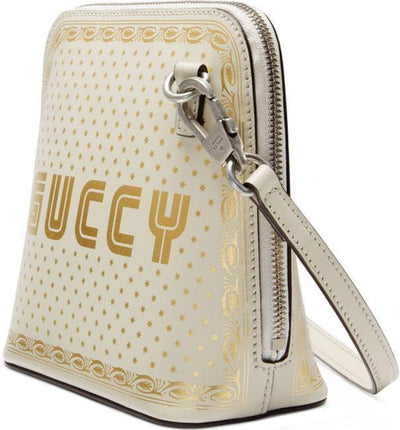 Gucci Logo Moon & Stars White Leather Cross Body Bag