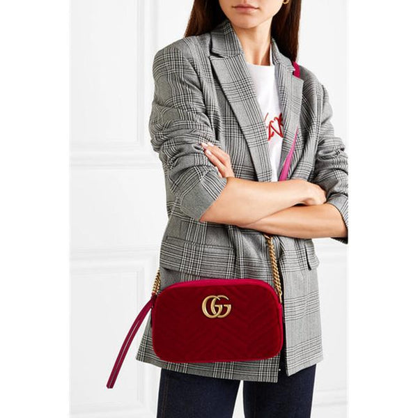 Gucci Marmont 447632 Small Gg Matelasse Hibiscus Red Velvet Cross Body -  MyDesignerly