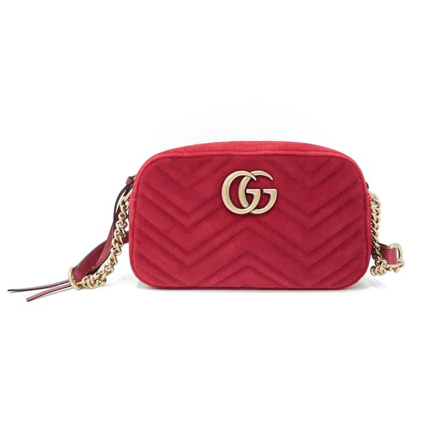 Gucci Marmont 447632 Small Gg Matelasse Hibiscus Red Velvet Cross Body -  MyDesignerly