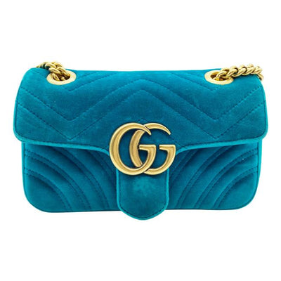 Gucci Marmont Matelasse Mini Gg Petrol Blue Chevron Velvet Shoulder Ba -  MyDesignerly