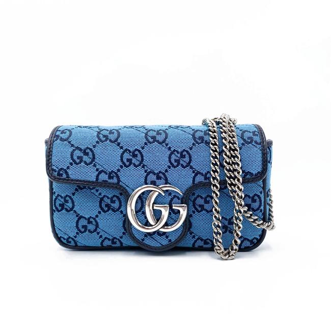 Gucci Marmont Special Edition Monogram Matelasse Super Mini Blue Gg Canvas  Shoulder Bag