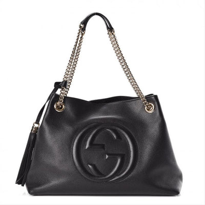 Gucci Soho Pebbled Calfskin Medium Chain Black Leather Shoulder Bag - MyDesignerly