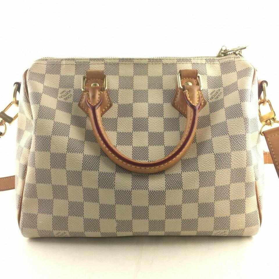 Louis Vuitton Speedy Bandouliere 25 White Damier Azur Canvas Cross Bod - MyDesignerly