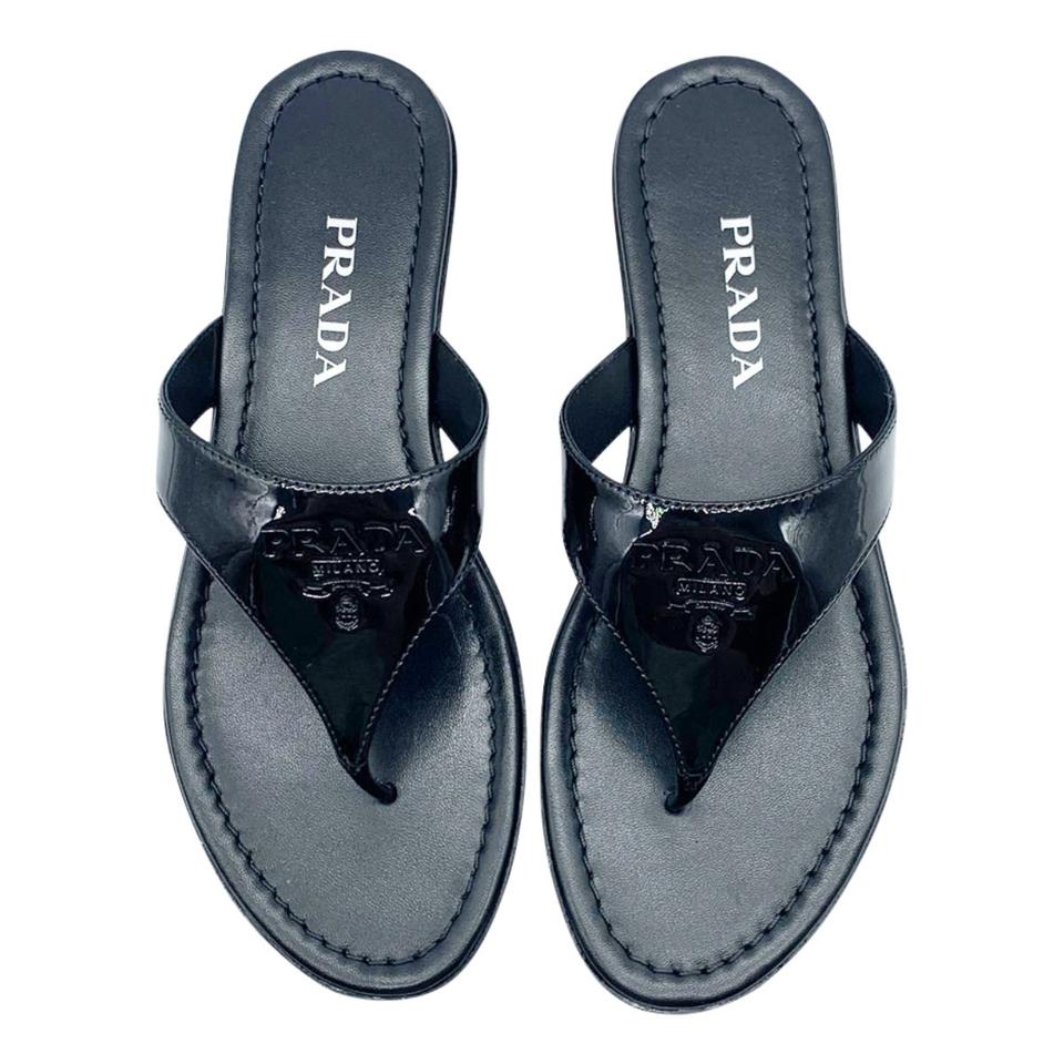 Prada Black Logo Flip Flop Sandals  - MyDesignerly