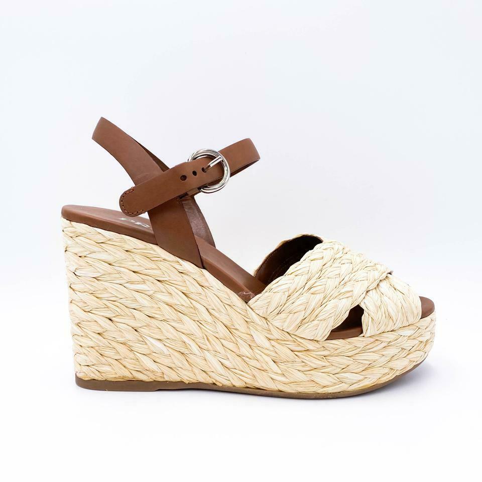 Prada Brown Raffia Platform Sandal Wedges - MyDesignerly
