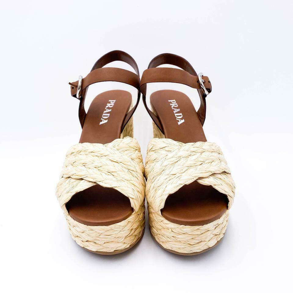 Prada Brown Raffia Platform Sandal Wedges - MyDesignerly