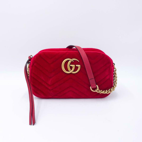 Gucci Marmont Matelasse Small Gg Red Velvet Shoulder Bag - MyDesignerly