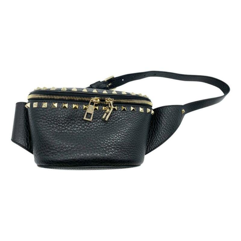 Valentino Belt Rockstud Black Leather Messenger Bag - MyDesignerly