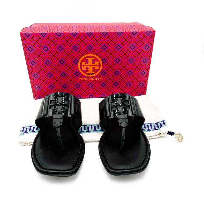 Tory Burch Black Georgia Leather Logo Sandals US: 9 - MyDesignerly