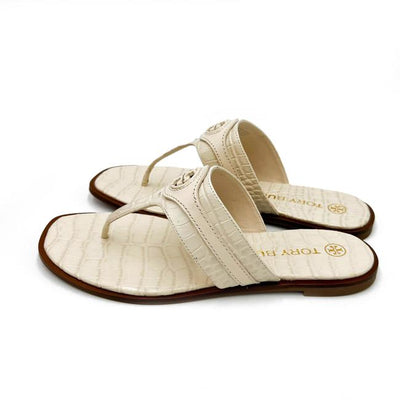 Tory Burch Off White New Carson Thong Welt Croc Sandals US 8 - MyDesignerly