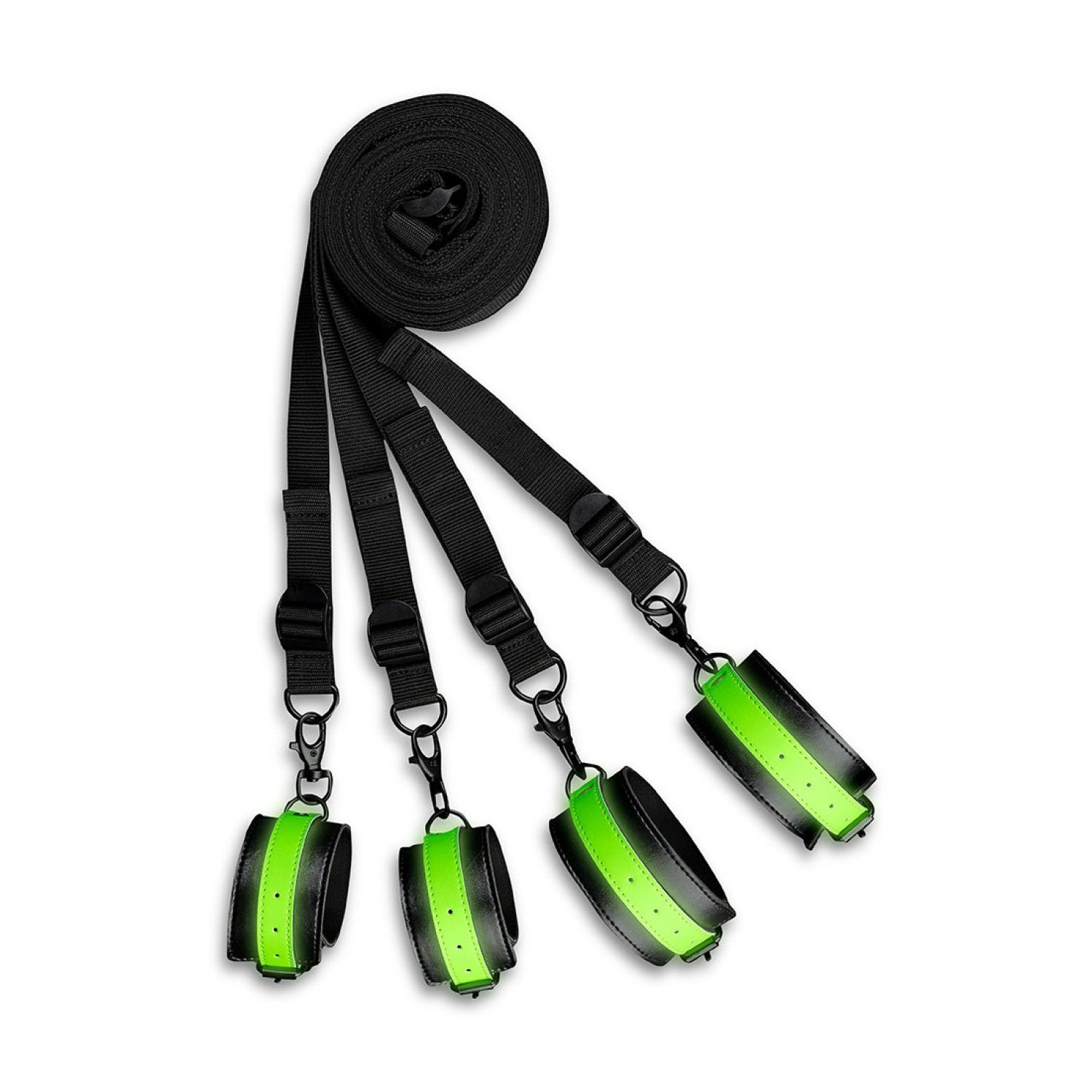 Shots - Ouch!  OU748GLO - Bed Bindings Restraint Kit - GitD - Neon Green/Black