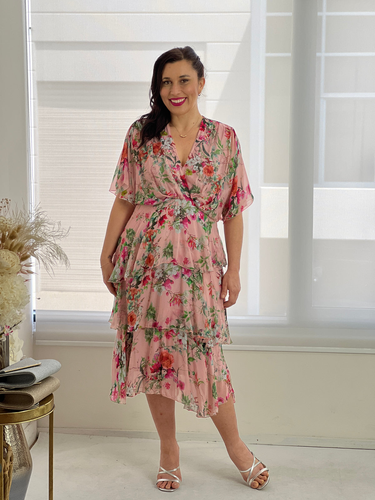 Clara Pink Floral Silk Dress – Dressxox