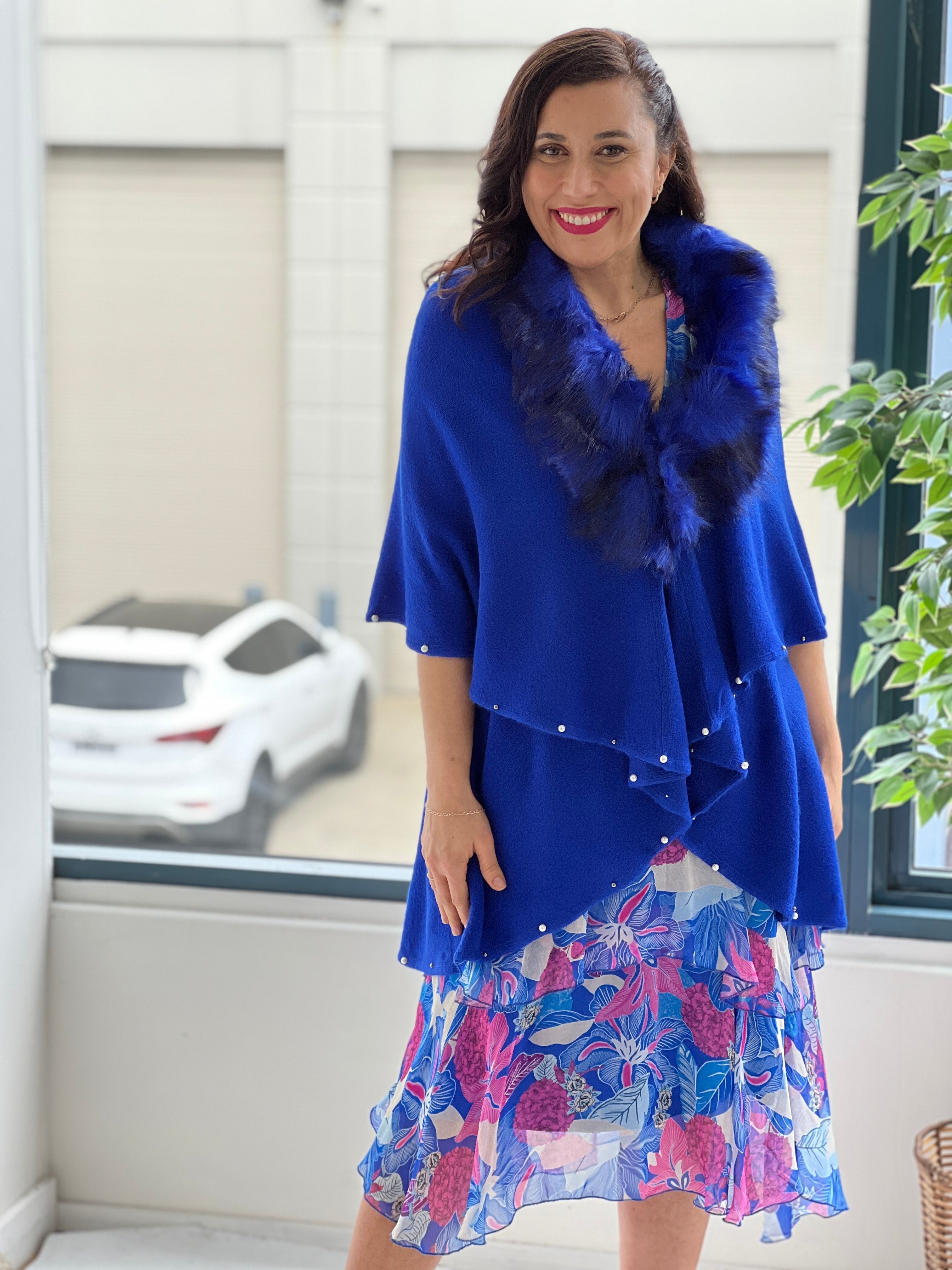 Royal blue dress with on sale cardigan