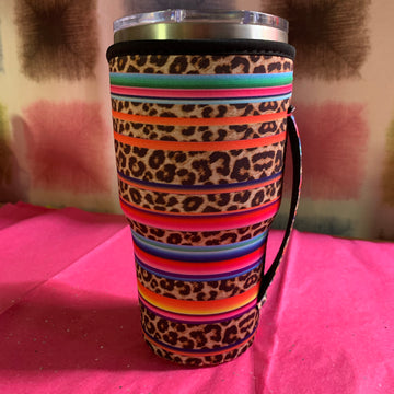 Leopard and serape 30 oz tumbler koozie