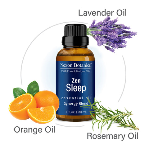 zen sleep essential oil 1 fl o bottle contains lavender oil, rosemry and orange oil