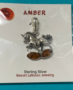 Sterling silver Unicorn Amber Pendant